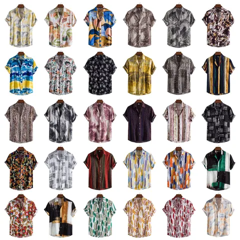 Men's Casual Short Sleeve Shirt Cotton Blend Tropical Floral Printed Top Summer Vacation Button Down Beach Shirt For Men