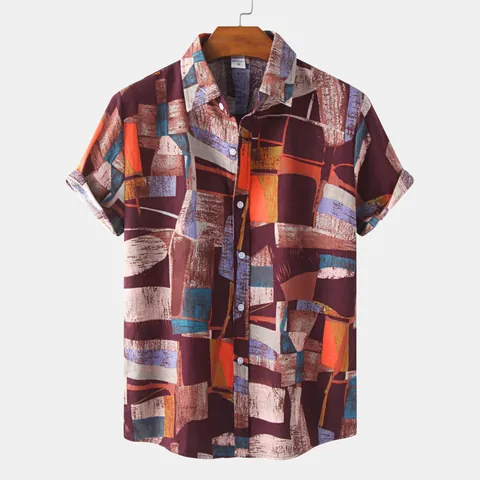 Camisa de Manga Corta Hawaiana Casual para Hombre Mezcla de Algodón Poliéster Estampado Floral Tropical Abstracto Camisa de Playa