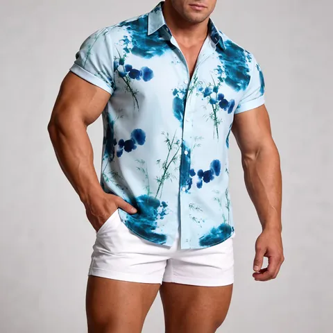 Chemise Hawaïenne à Manches Courtes pour Hommes Décontractée Imprimé Tropical Haut à Boutons pour Plage Vacances