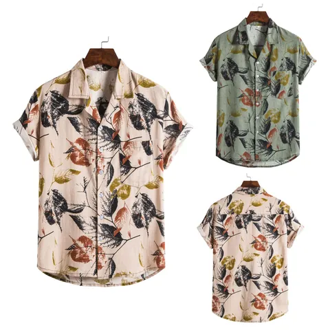 Heren Vintage Hawaïaanse Bloemenprint Korte Mouw Casual Overhemd Polyester Katoen Losse Tropische Vakantiestijl Top