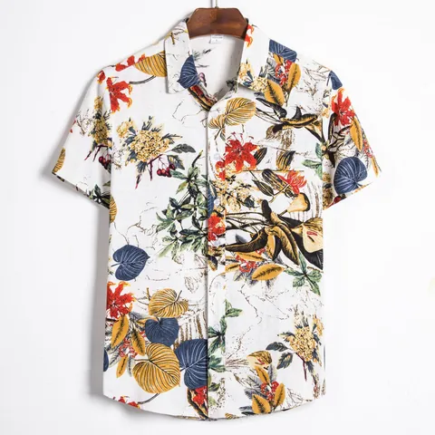 Herren Casual Hawaiianisch Tropisch Blumenmuster Baumwolle Kurzarm Hemd Top Für Sommerurlaub Strandbekleidung