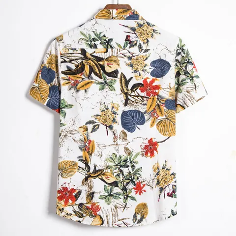 Herren Casual Hawaiianisch Tropisch Blumenmuster Baumwolle Kurzarm Hemd Top Für Sommerurlaub Strandbekleidung