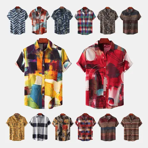 Men Ethnic Floral Print Shirt Long Sleeve Cotton Linen Blend Stand Collar Regular Fit Vintage Casual Printed Shirt Top