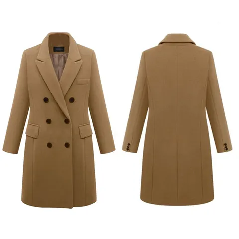 Abrigo Largo de Lana de Poliéster para Mujer con Doble Botonadura Solapa Abrigo de Otoño Invierno Color Sólido Casual Commuter Top Abrigo