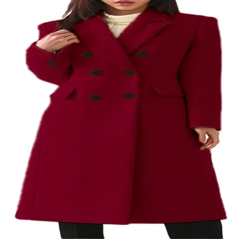 Women Long Polyester Overcoat Elegant Double Breasted Suit Collar Windbreaker Slim Fit Solid Color Autumn Winter Outerwear Top