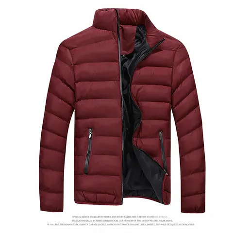 Veste Matelassée Épaisse d'Hiver pour Hommes en Fibre d'Acétate et Polyester Coupe Courte Ajustée Col Montant Manteau Décontracté Chaud Style Baseball