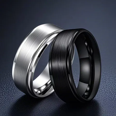 Men Band Ring Titanium Stainless Steel Brushed Bicolor Beveled Edge Hip Hop Minimalist Unisex Jewelry