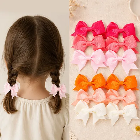 Mini Toddler Bow Hair Clips For Girls Polyester Grosgrain Ribbon Bowknot Barrettes Sweet Candy Color Alligator Clips Hair Accessories