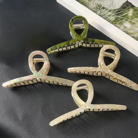 Elegant Acetate Hair Claw Clip For Women Large Marbled Shell Texture Shark Clip High Horsetail Fixed Hair Accessory Minimalist Hairpin Banquet Daily Gift