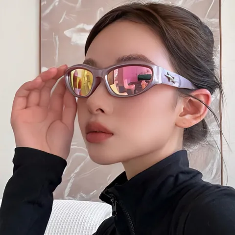 Y2K Cat Eye Sunglasses Futuristic Punk Shield Shades For Men Women UV400 Protection Star Decor Cyber Cycle Sunglasses