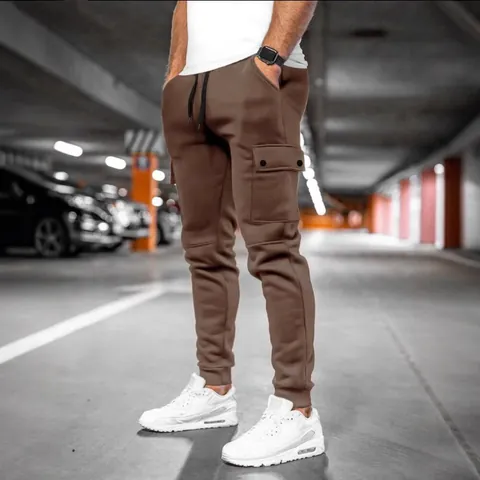 Men's Multi-Pocket Cargo Joggers Casual Sport Sweatpants Slim Fit Drawstring Trousers For Fitness Running Outdoor Training