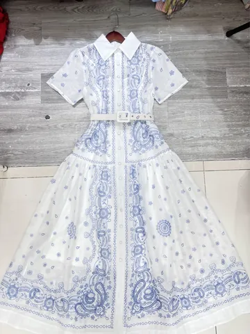 Franse Vintage Paisley Print Overhemdjurk Voor Dames Met Riem Korte Mouw Midi A-Lijn Zomerse Casual Jurk