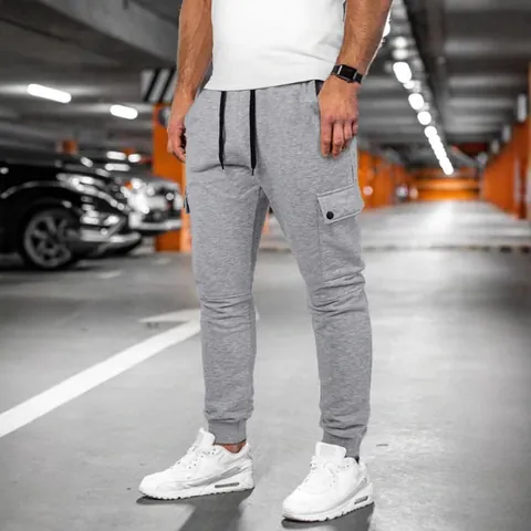 Men's Multi-Pocket Cargo Joggers Casual Sport Sweatpants Slim Fit Drawstring Trousers For Fitness Running Outdoor Training
