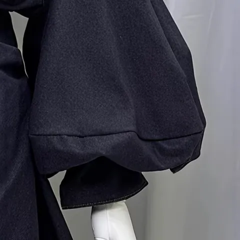 Vestido de Poliéster Estilo Denim con Cordones en la Cintura Diseño Coreano Mujer Retro Elegante Manga Linterna Corto Midi Color Sólido