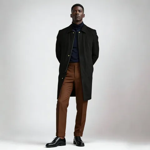 Men Solid Color Mid-Long Trench Coat Windbreaker Casual Business Commuting Top Jacket With Lapel Zipper For Spring Autumn