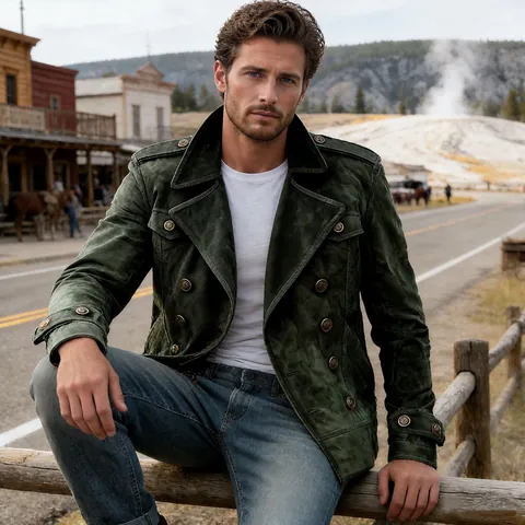 Men Retro Workwear Jacket Polyester Suede Texture Lapel Collar Double Breasted Loose Casual Coat Multi Pockets For Autumn Winter