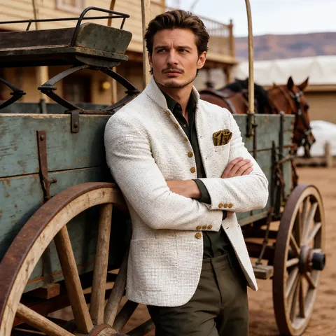 Retro Men Tweed Casual Blazer Slim Fit Single Breasted Stand Collar British Style Jacket With Pocket Square For Men