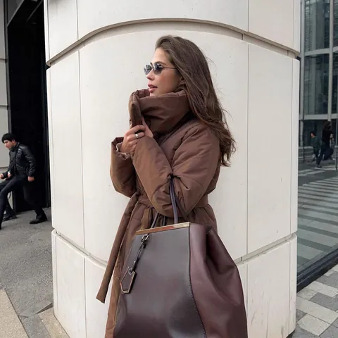 Women Long Padded Coat Over The Knee Winter Warm Loose Quilted Jacket With Belt Casual Outerwear Solid Color Top