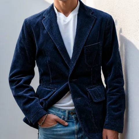 Herren Cord Sakko Lässig Anzugjacke Vintage Einreihig Einfarbig Revers Oberbekleidung Westliche Mode Blazer Top