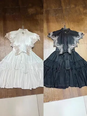 Vrouwen Resort Ruffle Jurk Bloemen Borduurwerk A-Lijn Patchwork Revers Tailleband Mode Kort Jurkje Voor Vakantie Strand Feest