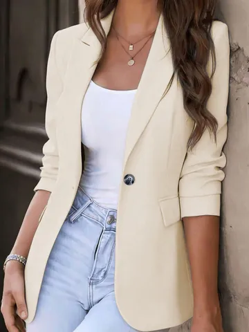 Dames Slim Fit Blazer Professionele Kantoor Top Elegante Effen Kleur Eén Knoop Patchwork Lange Mouw Zakelijke Blazer Top