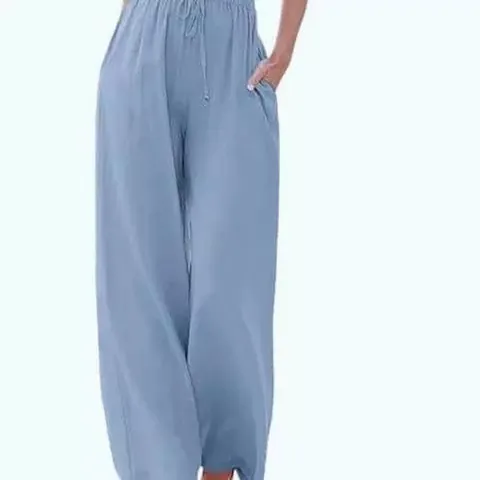 Damen Hohe Taille Weites Bein Hose Lässig Kordelzug Tasche Locker Gerade Trousers Einfarbig Komfort Polyester Freizeithose