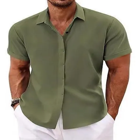 Camisa Retro Aspecto Denim para Hombre Manga Larga Solapa Color Sólido Botones Casual Poliéster Camisa de Trabajo Top