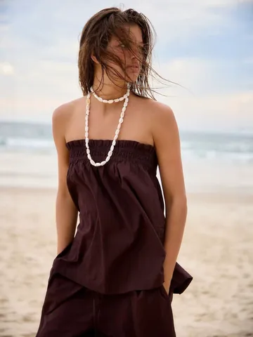 Women Summer Polyester Solid Tube Top And Wide Leg Pants Casual Bohemian Vacation Beach Outfits Matching Top And Bottom