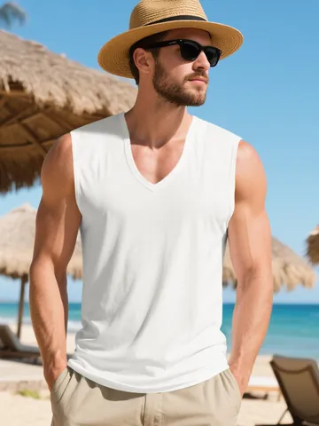 Men's Summer Quick Dry Breathable V-Neck Sport Tank Top Minimalist Sleeveless Fitness Muscle Training Gym Vest Top
