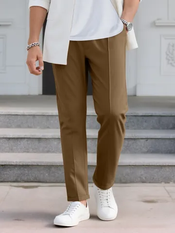 Men's Slim Fit Business Casual Chino Pants With Drawstring Elastic Waist Twill Fabric Polyester Woven Trousers Daily Wear