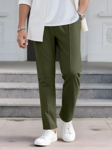 Men's Slim Fit Business Casual Chino Pants With Drawstring Elastic Waist Twill Fabric Polyester Woven Trousers Daily Wear