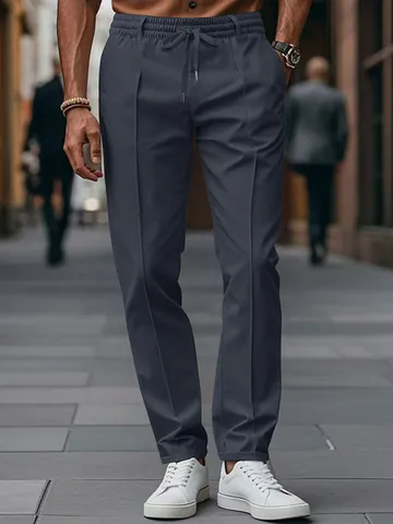 Ανδρικό Παντελόνι Κουστούμι Slim Fit Ίσια Γραμμή Πολυεστέρας Ελαστική Μέση με Κορδόνι Επαγγελματικό Casual Μονόχρωμο