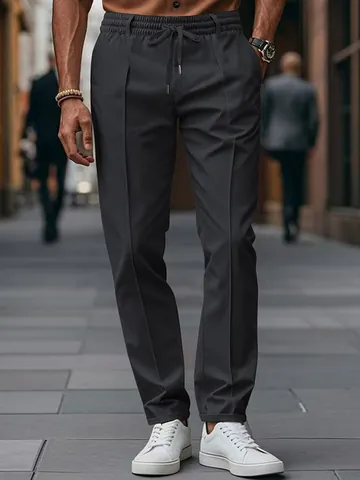 Ανδρικό Παντελόνι Κουστούμι Slim Fit Ίσια Γραμμή Πολυεστέρας Ελαστική Μέση με Κορδόνι Επαγγελματικό Casual Μονόχρωμο