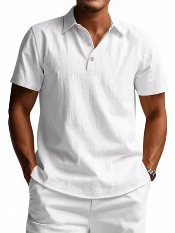 Polo de Lino para Hombre Verano Manga Corta Casual Hawaiano Holgado Transpirable Tejido Lino Poliéster Polo Top