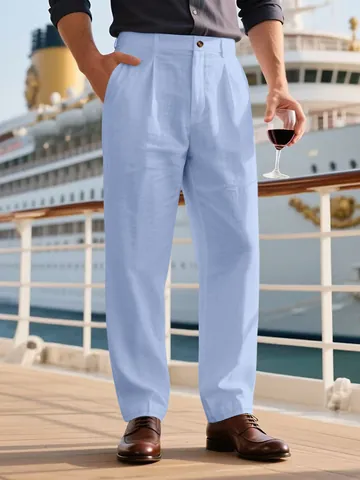 Pantaloni Casual in Lino da Uomo Vestibilità Dritta Pantaloni Eleganti Traspiranti Misto Cotone e Lino Lunghi Per Ufficio Quotidiano