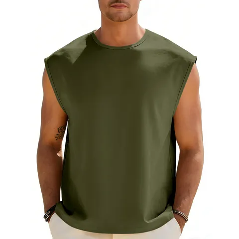 Men's Sleeveless Tank Top Summer Round Neck Loose Fit Sporty Solid Color Polyester Casual Muscle Tee Top