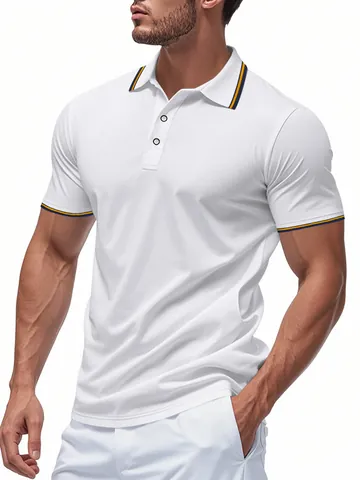 Men's Golf Polo Shirt Striped Mesh Short Sleeve Quick Dry Lapel Breathable Athletic Casual Top