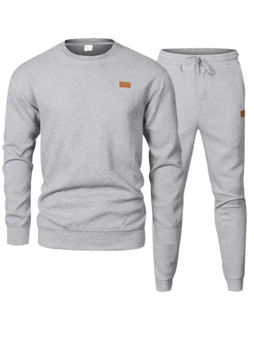 Men Tracksuit Casual Jacquard Knitted Round Neck Long Sleeve Hoodie And Pants Two Piece Set For Winter Sports Top And Bottom