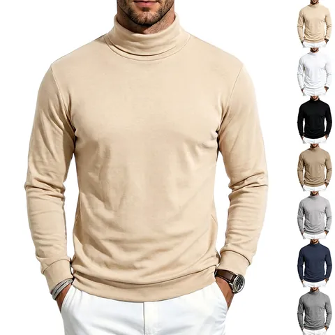 Maglietta da Uomo Slim Fit a Collo Alto Manica Lunga Invernale Calda in Misto Lana Cotone Felpa Lavorata a Maglia Top Termico