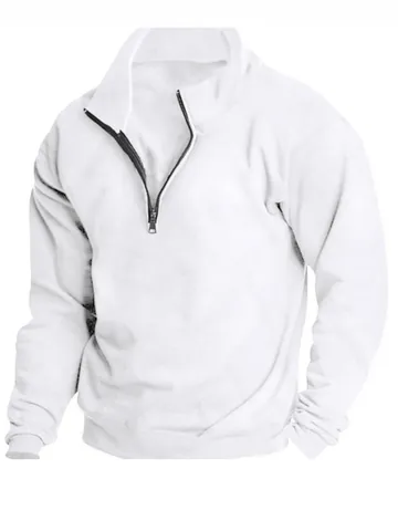 Men's Fleece Lined Stand Collar Half Zip Sweatshirt European Size Long Sleeve Casual Pullover Hoodie Top