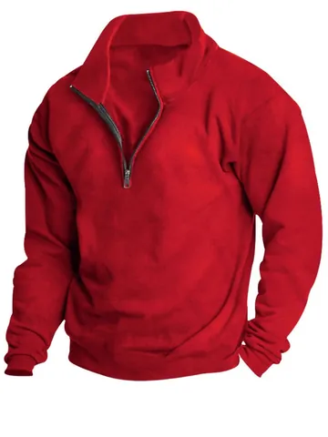 Men's Fleece Lined Stand Collar Half Zip Sweatshirt European Size Long Sleeve Casual Pullover Hoodie Top
