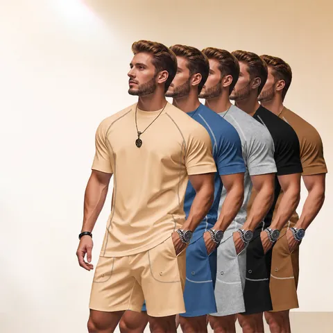 Tuta Sportiva da Uomo Estiva con Cuciture a Contrasto Maglietta a Maniche Corte e Pantaloncini ad Asciugatura Rapida Completo Casual