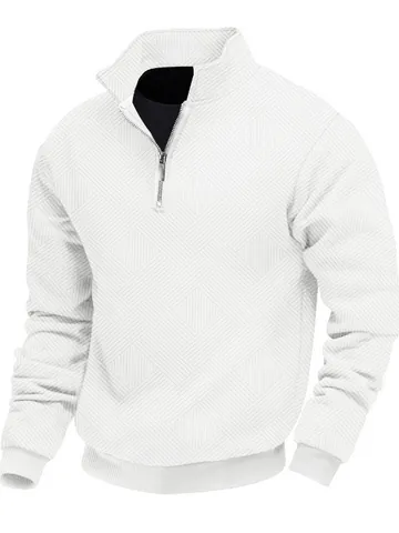 Uomo Felpa Pesante American Retro Jacquard Manica Lunga Collo a Punta Mezza Zip Top Autunno Inverno Casual Pullover