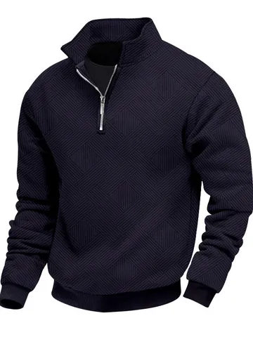 Uomo Felpa Pesante American Retro Jacquard Manica Lunga Collo a Punta Mezza Zip Top Autunno Inverno Casual Pullover