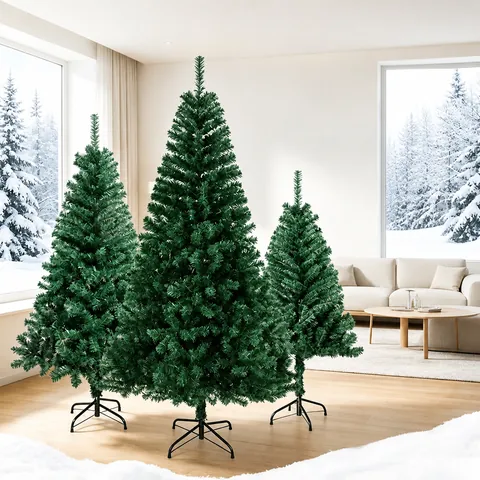 Árbol de Navidad de PVC Cifrado Simulado Con Base de Metal Resistente Para Hogar Hotel Centro Comercial Decoración Navideña Árbol de Abeto Artificial Verde Clásico