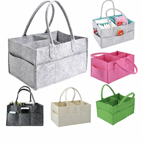 Large Capacity Felt Diaper Caddy Organizer Portable Baby Nursery Storage Bin For Diapers Wipes Toys Basket With Compartments