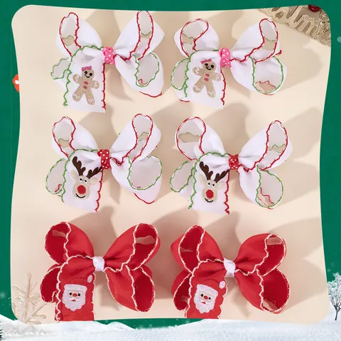 Weihnachten Kinder Bestickt Schleife Haarklammern Weihnachtsmann Rentier Stoff Gekettelt Haarnadeln Feiertag Haarschmuck