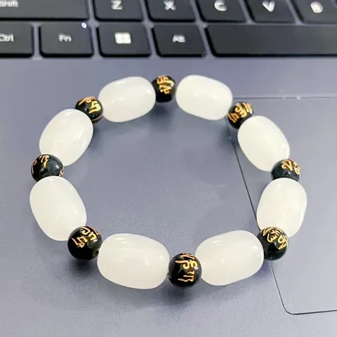 Ethnic Style Glass Imitation Obsidian Bracelet With Gold PiXiu Pendant And Six Syllable Mantra Beads For Wealth Luck Protection Jewelry