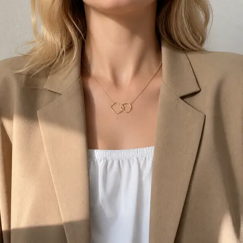Collar con Colgante de Doble Anillo Entrelazado de Aleación Minimalista para Mujer Estilo Coreano Ins Cadena de Clavícula Geométrica Joyería