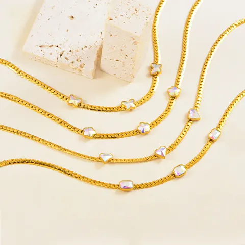 Koreanische Mode Edelstahl Irisierende Schmetterling Blume Herz Quadrat Anhänger Halskette Gold Breite Schlangenknochen Kette Schmuck